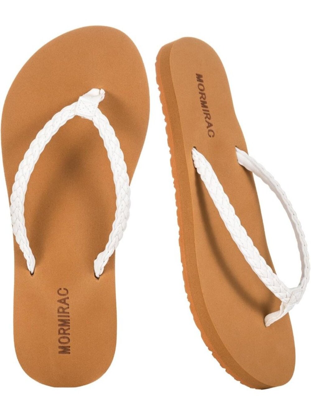 Women's White Summer Comfortable Slim Braided Flip Flop Beach Thong Flat Sandal